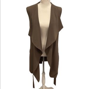Draped Open Front Sleeveless Belted Duster Vest